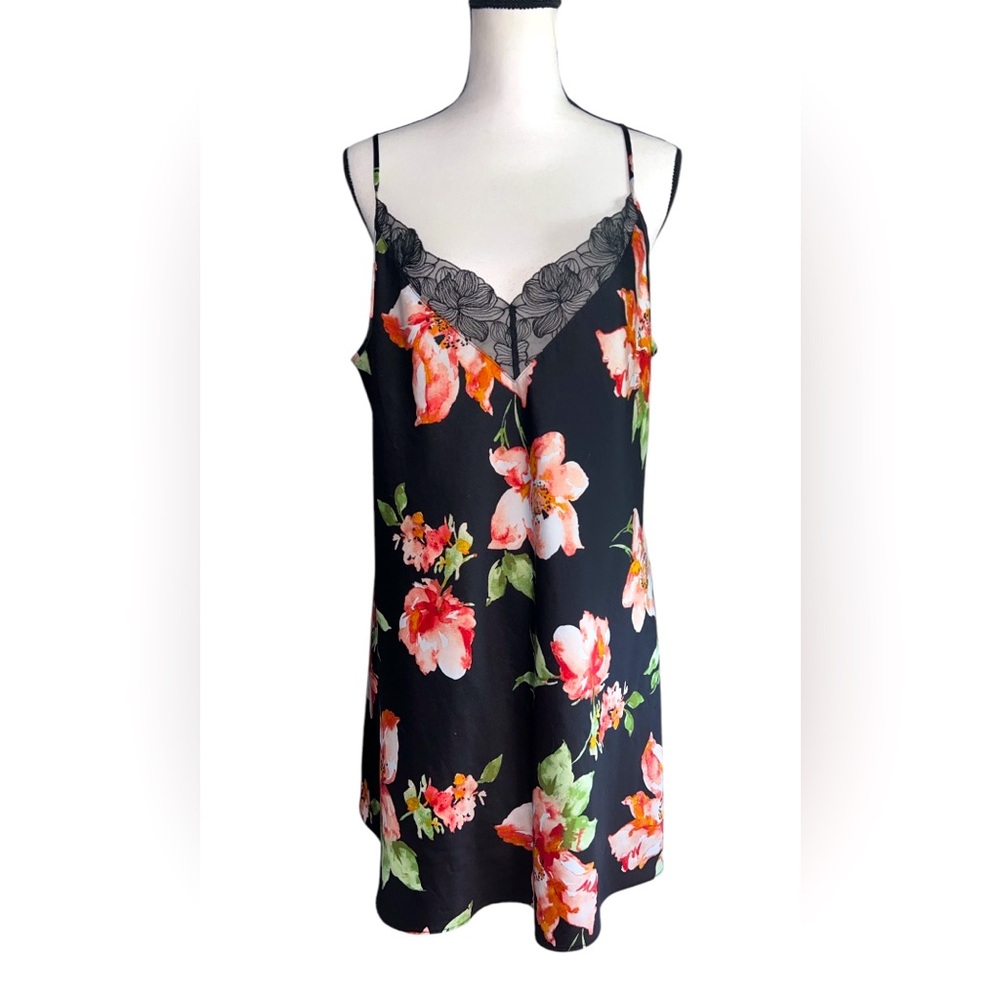 INC Black Floral Sleep Dress Nightgown